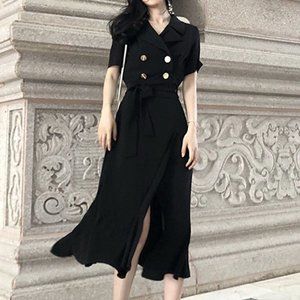 Long skirt fish tail suit collar dress long sweet